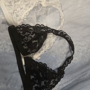 Elegant Lace Bralette Set - Black and White